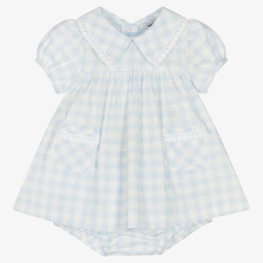 Babidu-Girls Blue Cotton Gingham Dress  | Childrensalon Outlet