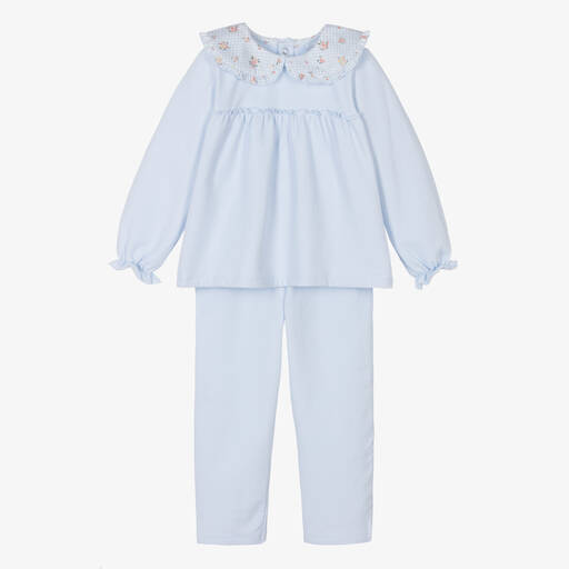 Babidu-Girls Blue Cotton Jersey Trouser Set | Childrensalon Outlet