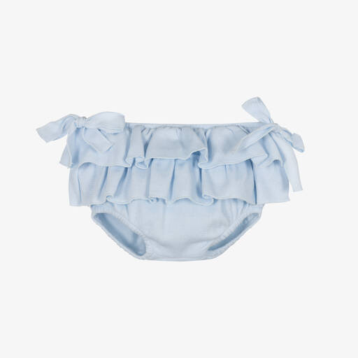 Babidu-Girls Blue Cotton Knit Bloomer Shorts | Childrensalon Outlet
