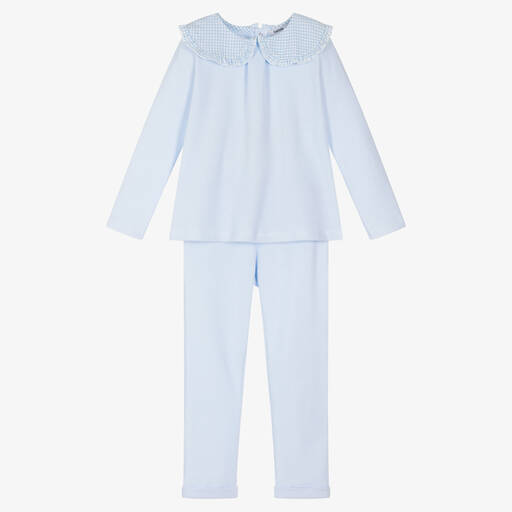 Babidu-Girls Blue Ribbed Trouser Set | Childrensalon Outlet