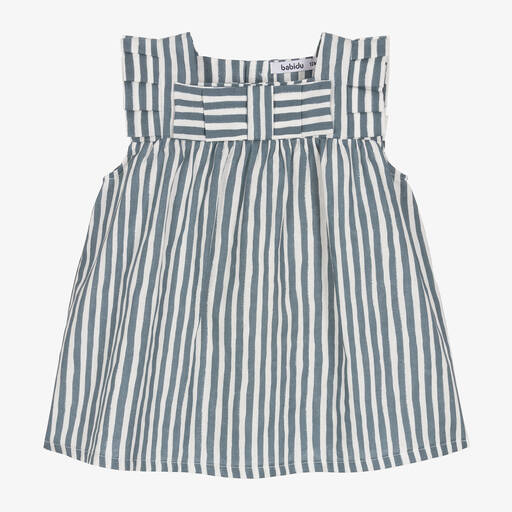 Babidu-Girls Blue Striped Cotton Dress | Childrensalon Outlet