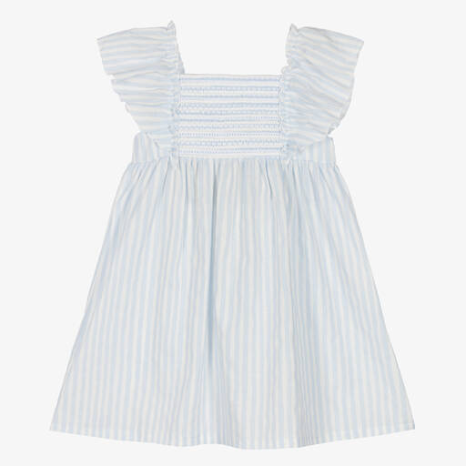 Babidu-Girls Blue Striped Smocked Dress | Childrensalon Outlet
