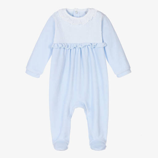 Babidu-Girls Blue Velour Babygrow | Childrensalon Outlet