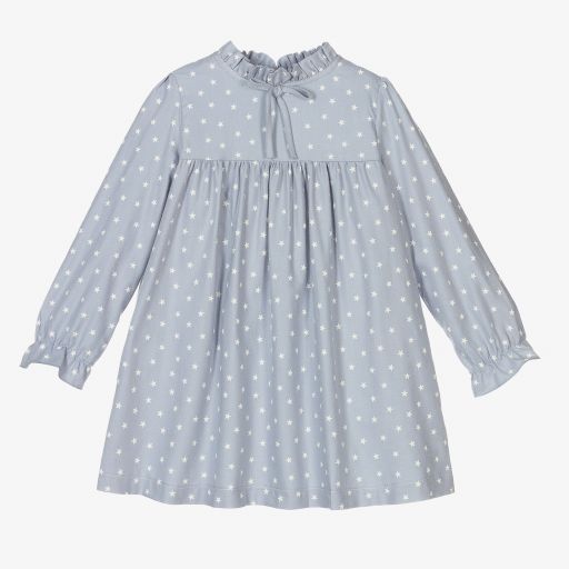 Babidu-Girls Blue Viscose Stars Dress | Childrensalon Outlet