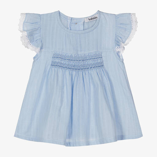 Babidu-Girls Cornflower Blue Cotton Dress | Childrensalon Outlet