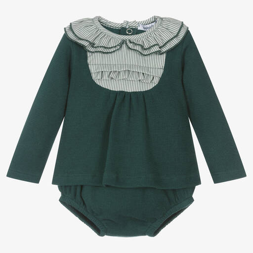 Babidu-Girls Dark Green Cotton Shorts Set | Childrensalon Outlet