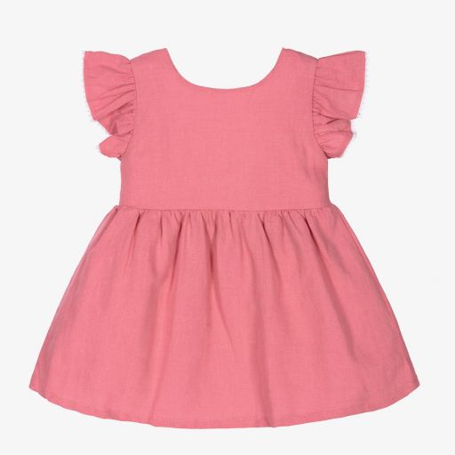 Babidu-Girls Dark Pink Cotton Dress  | Childrensalon Outlet