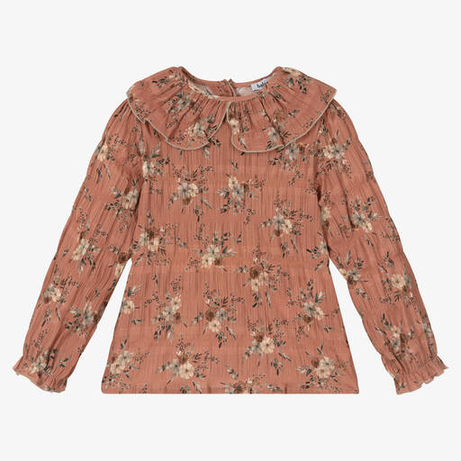 Babidu-Girls Dusky Pink Floral Cotton Blouse | Childrensalon Outlet