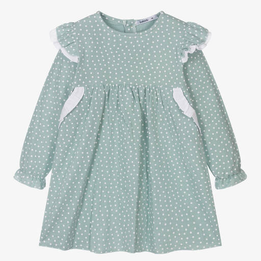 Babidu-Girls Green Cotton Cheesecloth Star Dress | Childrensalon Outlet