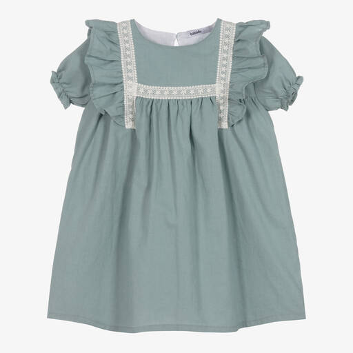 Babidu-Girls Green Cotton Dress | Childrensalon Outlet