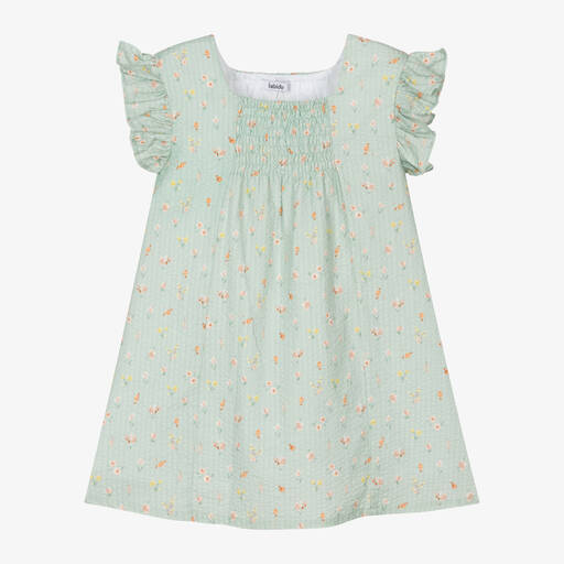 Babidu-فستان بطبعة ورود مزيج قطن لون أخضر فاتح | Childrensalon Outlet