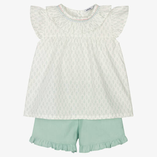 Babidu-Girls Green Cotton Short Set | Childrensalon Outlet