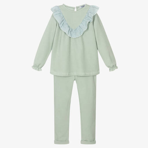 Babidu-Girls Green Cotton Trouser Set | Childrensalon Outlet