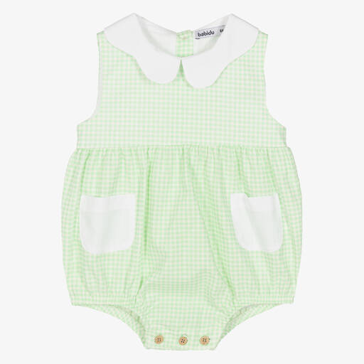 Babidu-Girls Green Gingham Cotton Shortie | Childrensalon Outlet
