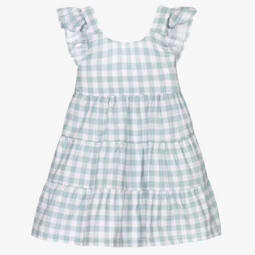 Babidu-Girls Green Gingham Dress  | Childrensalon Outlet