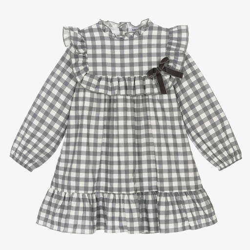 Babidu-Girls Grey Check Frilled Dress | Childrensalon Outlet
