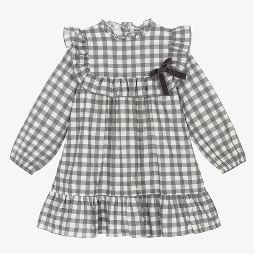 Babidu-Robe à carreaux gris à volants | Childrensalon Outlet