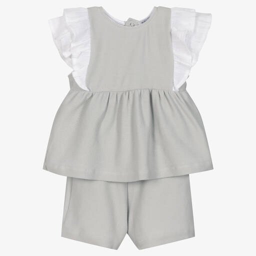 Babidu-Girls Grey Cotton Shorts Set | Childrensalon Outlet