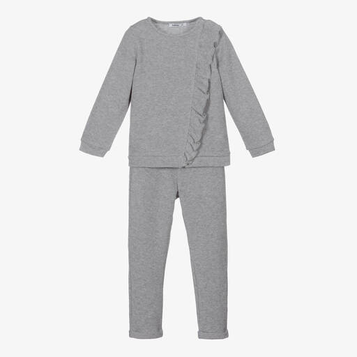 Babidu-Girls Grey Ribbed Jersey Tracksuit | Childrensalon Outlet