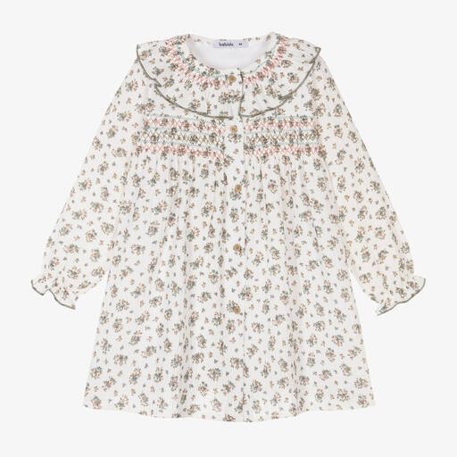 Babidu-Girls Ivory Cotton Floral Dress | Childrensalon Outlet