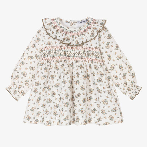 Babidu-Girls Ivory Cotton Floral Dress | Childrensalon Outlet