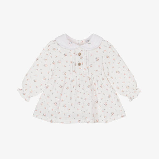 Babidu-Girls Ivory Cotton Floral Dress | Childrensalon Outlet