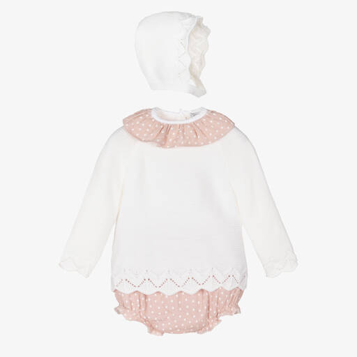 Babidu-Girls Ivory & Pink Knitted Shorts Set | Childrensalon Outlet