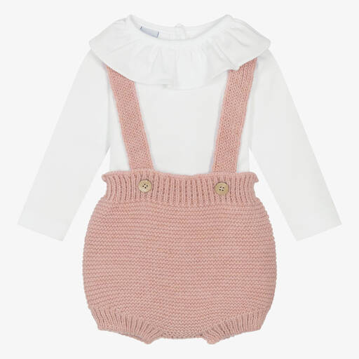 Babidu-Girls Ivory & Pink Knitted Shorts Set | Childrensalon Outlet