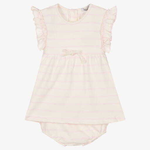 Babidu-Girls Ivory & Pink Stripe Dress | Childrensalon Outlet