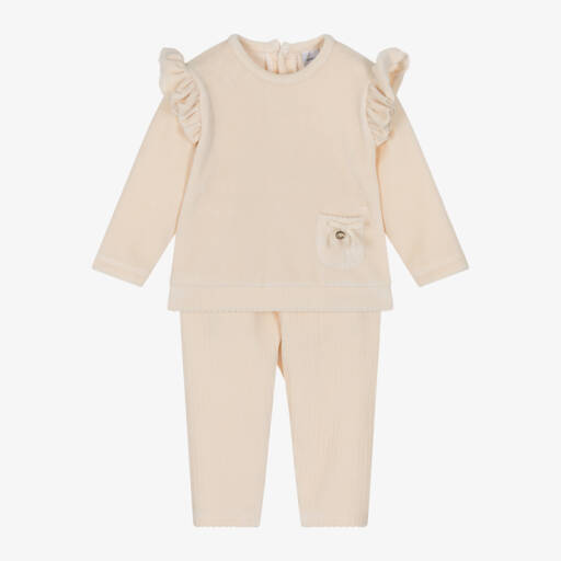 Babidu-Girls Ivory Velour Outfit Set | Childrensalon Outlet