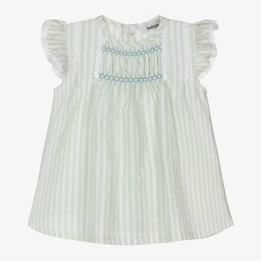 Babidu-Хлопковое платье в зеленую полоску для девочек | Childrensalon Outlet