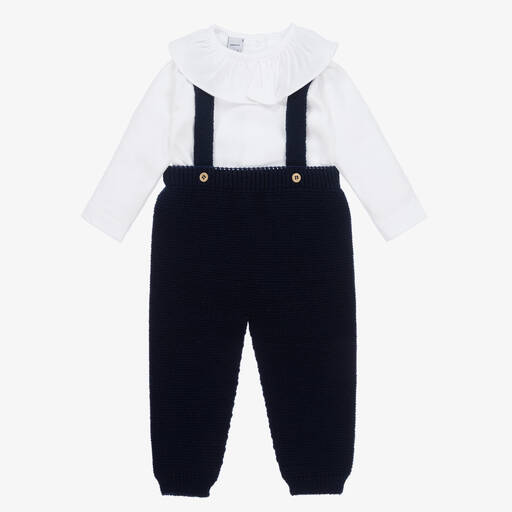 Babidu-Girls Navy Blue Knitted Trouser Set | Childrensalon Outlet