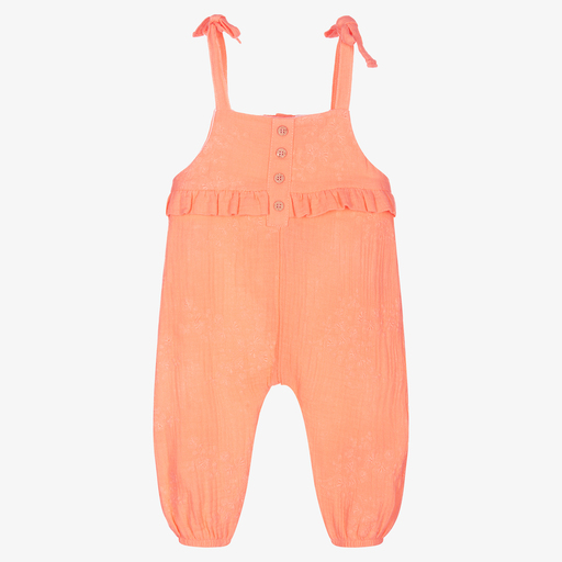 Babidu-Girls Orange Cotton Dungarees | Childrensalon Outlet
