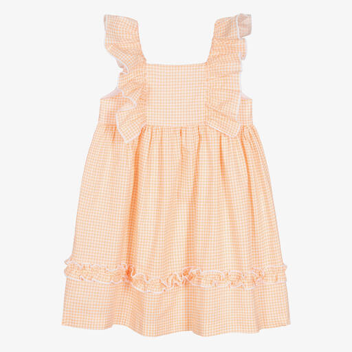 Babidu-Оранжевое хлопковое платье в мелкую клетку | Childrensalon Outlet