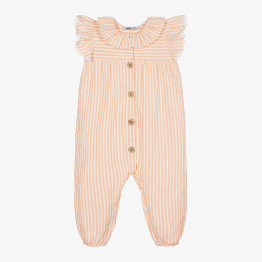 Babidu-جمبسوت قطن مقلم لون برتقالي وأبيض للبنات | Childrensalon Outlet