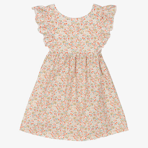 Babidu-Girls Orange & Green Floral Dress | Childrensalon Outlet
