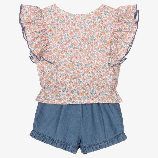 Babidu-Розовый топ с голубыми шортами для девочек | Childrensalon Outlet