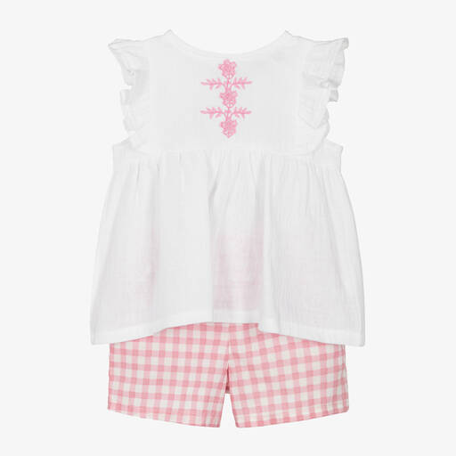 Babidu-Girls Pink Check Cotton Shorts Set | Childrensalon Outlet