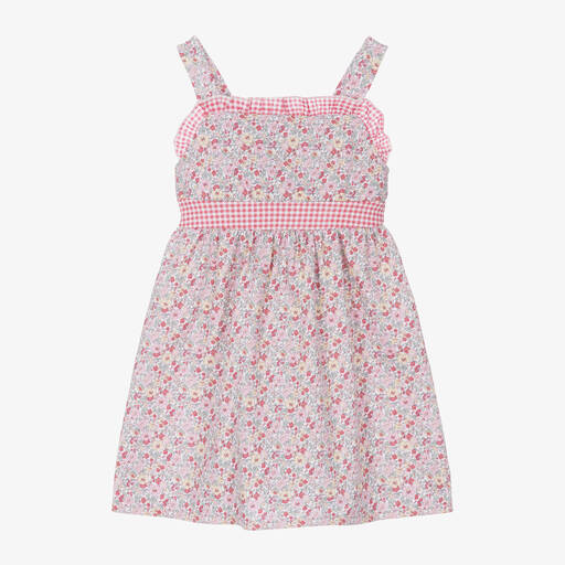 Babidu-Girls Pink Cotton Floral Dress | Childrensalon Outlet