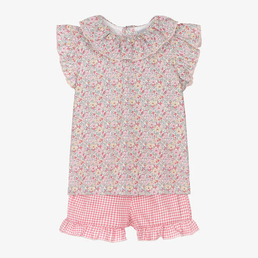 Babidu-Girls Pink Cotton Floral Short Pyjamas | Childrensalon Outlet