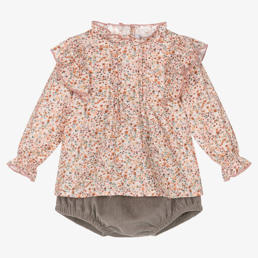 Babidu-Girls Pink Cotton Floral Shorts Set | Childrensalon Outlet
