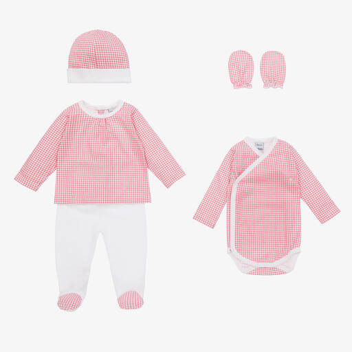 Babidu-Girls Pink Cotton Gingham Babysuit Set | Childrensalon Outlet
