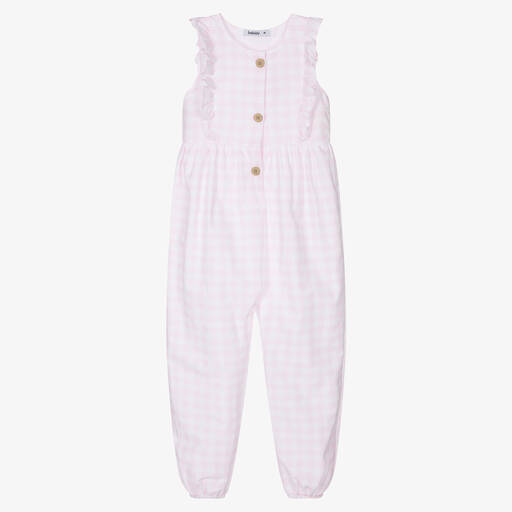 Babidu-Girls Pink Cotton Jumpsuit | Childrensalon Outlet