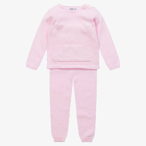 Babidu-Girls Pink Cotton Knitted Trouser Set | Childrensalon Outlet