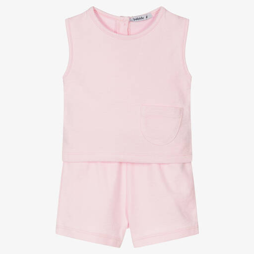 Babidu-Girls Pink Cotton Shorts Set | Childrensalon Outlet
