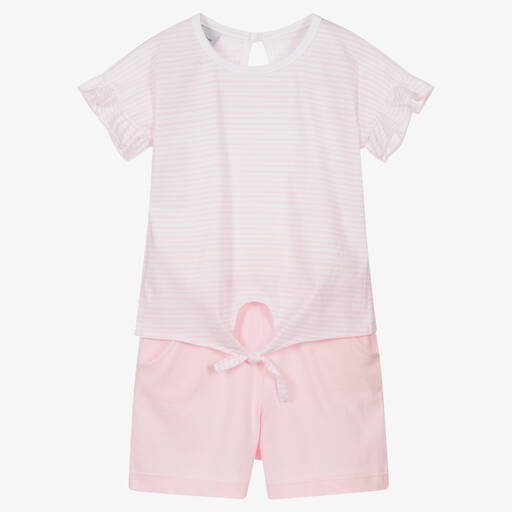 Babidu-Girls Pink Cotton Shorts Set | Childrensalon Outlet