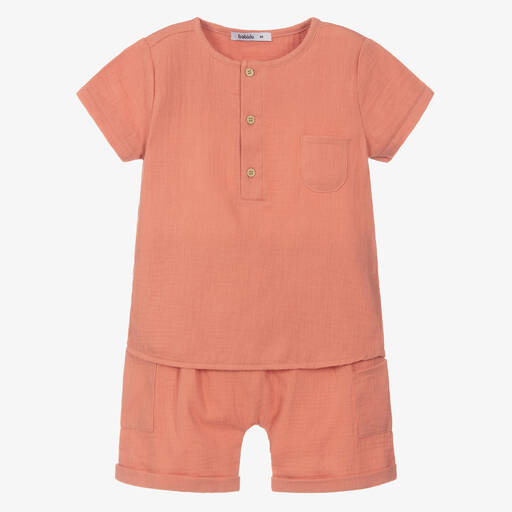 Babidu-Girls Pink Cotton Shorts Set | Childrensalon Outlet