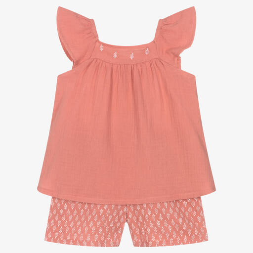 Babidu-Girls Pink Cotton Shorts Set | Childrensalon Outlet