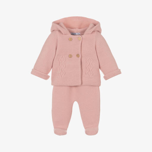Babidu-Girls Pink Knit Coat & Trousers | Childrensalon Outlet