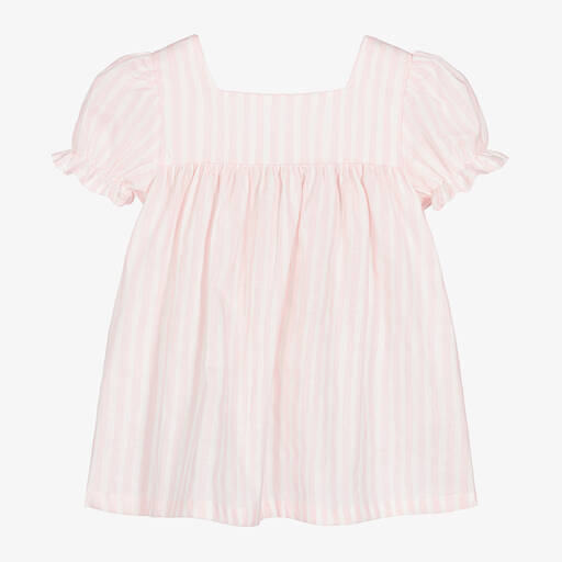 Babidu-Robe rose rayée en coton fille | Childrensalon Outlet